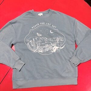 TRU CRAFT REACH THE SKY TEAL GRAPHIC SWEATSHIRT DESERT SKY SCENE